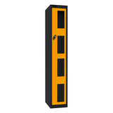 Probe Vision Panel Metric Locker — 1 Door, Flat Top, 300mm — Black Carcass / Yellow Doors
