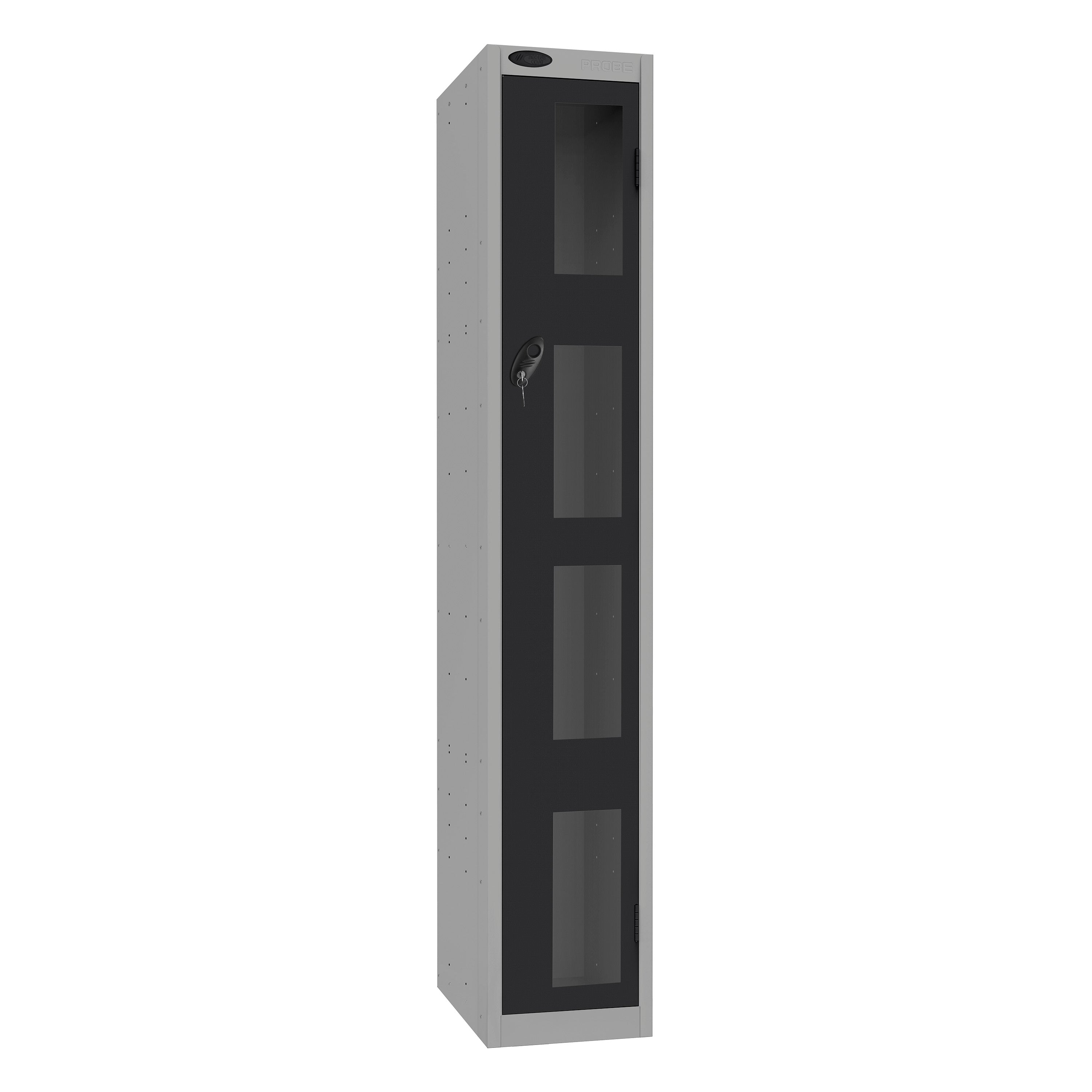 Probe Vision Panel Metric Locker — 1 Door, Flat Top, 300mm — Silver Carcass / Black Doors