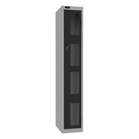 Probe Vision Panel Metric Locker — 1 Door, Flat Top, 300mm — Silver Carcass / Black Doors