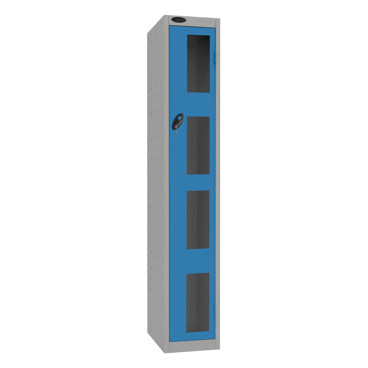 Probe Vision Panel Metric Locker — 1 Door, Flat Top, 300mm — Silver Carcass / Blue Doors