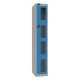 Probe Vision Panel Metric Locker — 1 Door, Flat Top, 300mm — Silver Carcass / Blue Doors