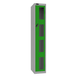 Probe Vision Panel Metric Locker — 1 Door, Flat Top, 300mm — Silver Carcass / Green Doors