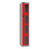 Probe Vision Panel Metric Locker — 1 Door, Flat Top, 300mm — Silver Carcass / Red Doors