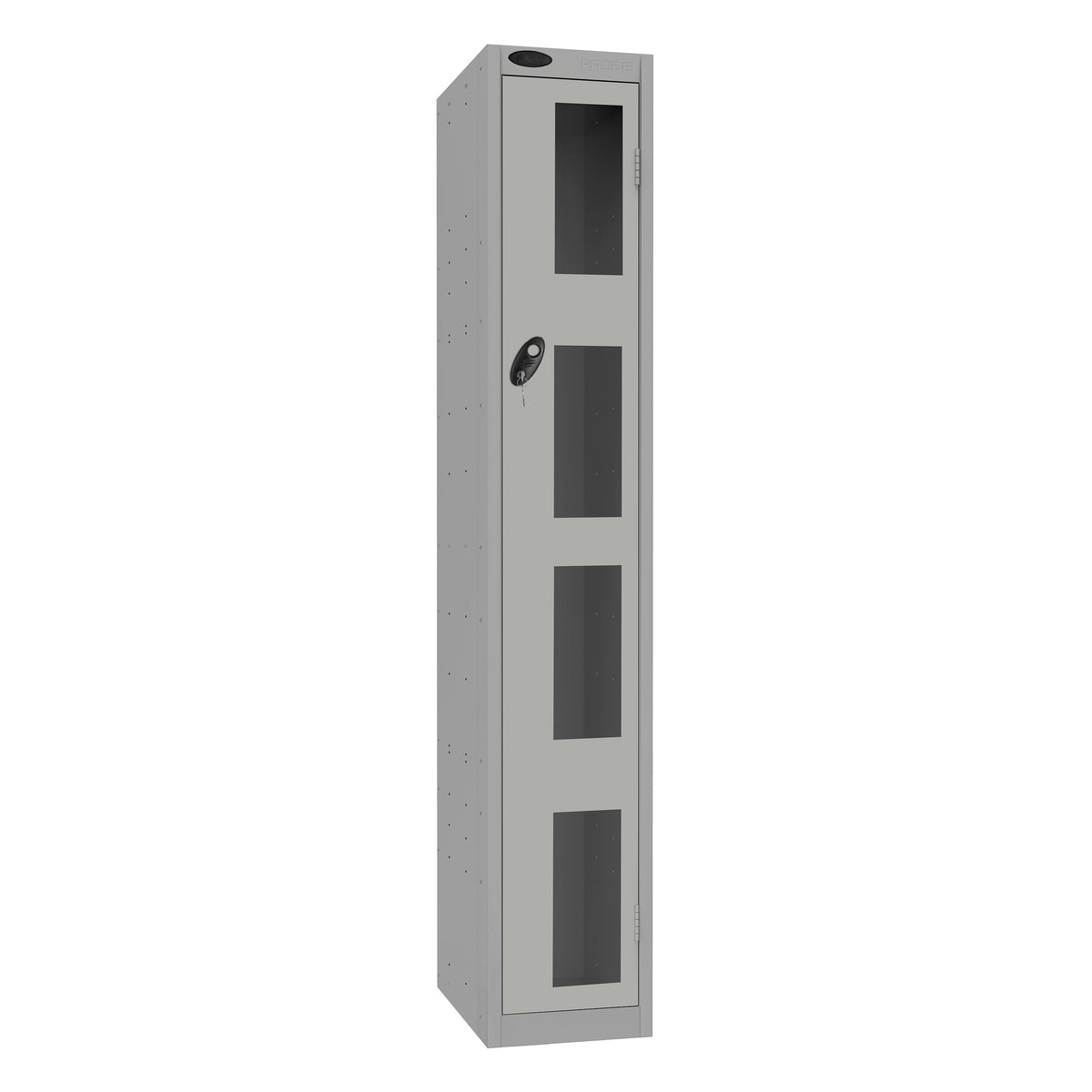 Probe Vision Panel Metric Locker — 1 Door, Flat Top, 300mm — Silver Carcass / Silver Doors