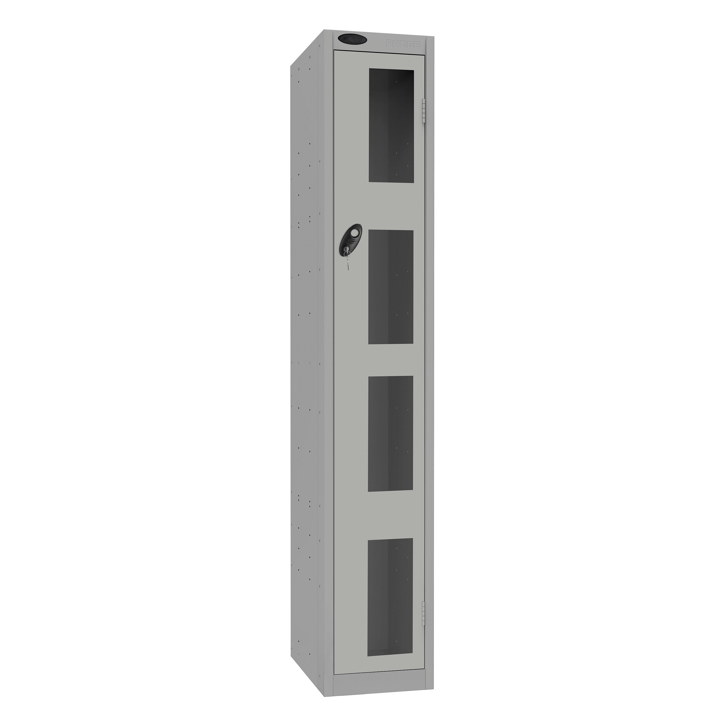 Probe Vision Panel Metric Locker — 1 Door, Flat Top, 300mm — Silver Carcass / Silver Doors