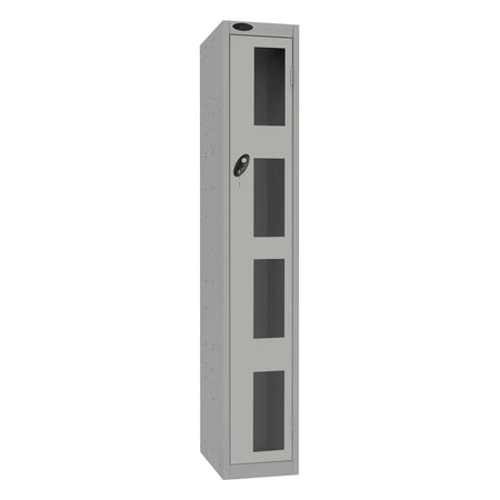 Probe Vision Panel Metric Locker — 1 Door, Flat Top, 300mm — Silver Carcass / Silver Doors