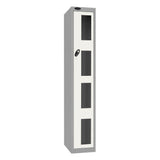 Probe Vision Panel Metric Locker — 1 Door, Flat Top, 300mm — Silver Carcass / White Doors