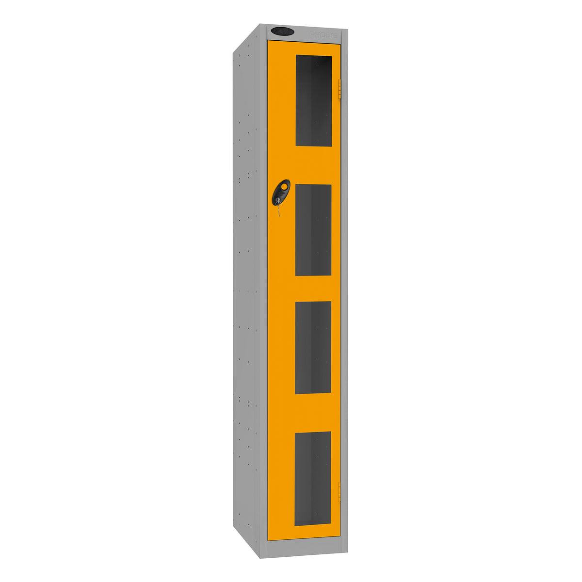 Probe Vision Panel Metric Locker — 1 Door, Flat Top, 300mm — Silver Carcass / Yellow Doors