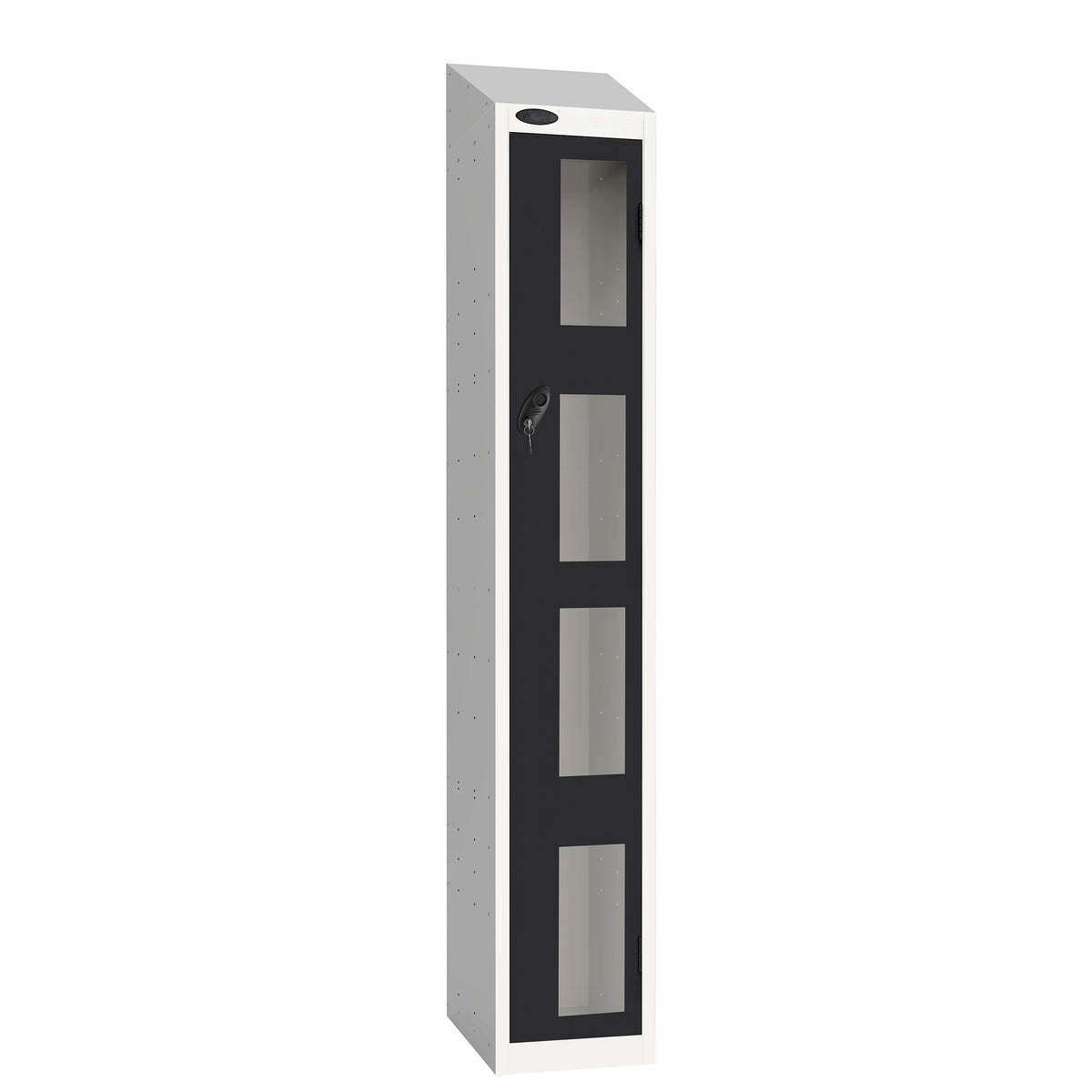Probe Vision Panel Metric Locker — 1 Door, Wide Format (380-450mm) — White Carcass / Black Doors