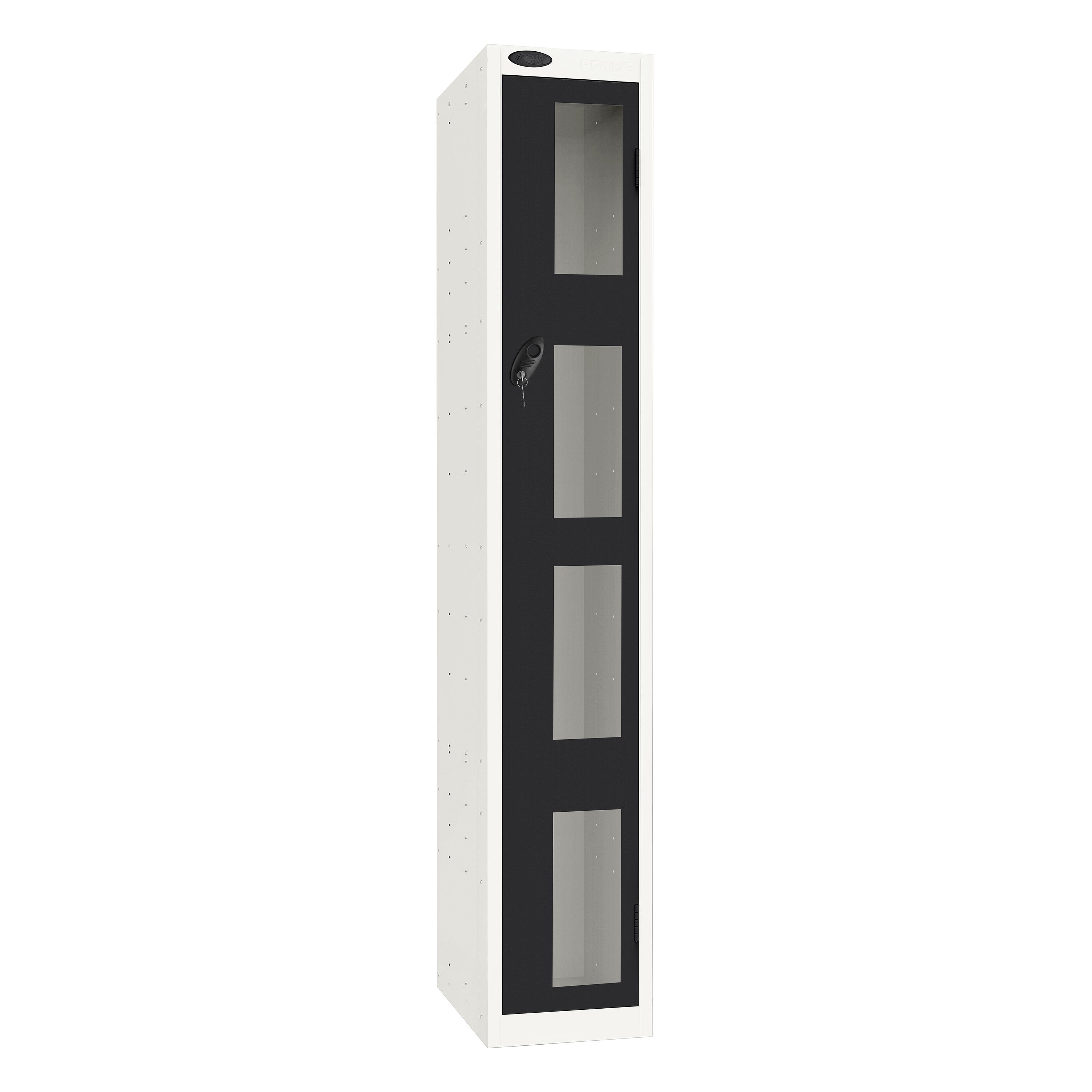 Probe Vision Panel Metric Locker — 1 Door, Flat Top, 300mm — White Carcass / Black Doors