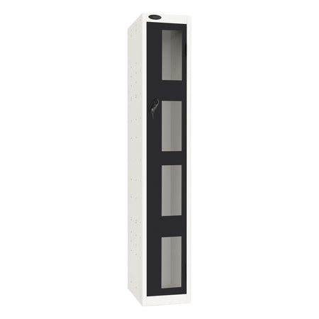 Probe Vision Panel Metric Locker — 1 Door, Flat Top, 300mm — White Carcass / Black Doors