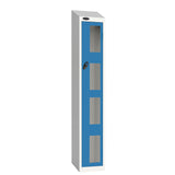 Probe Vision Panel Metric Locker — 1 Door, Sloping Top, 300mm — White Carcass / Blue Doors