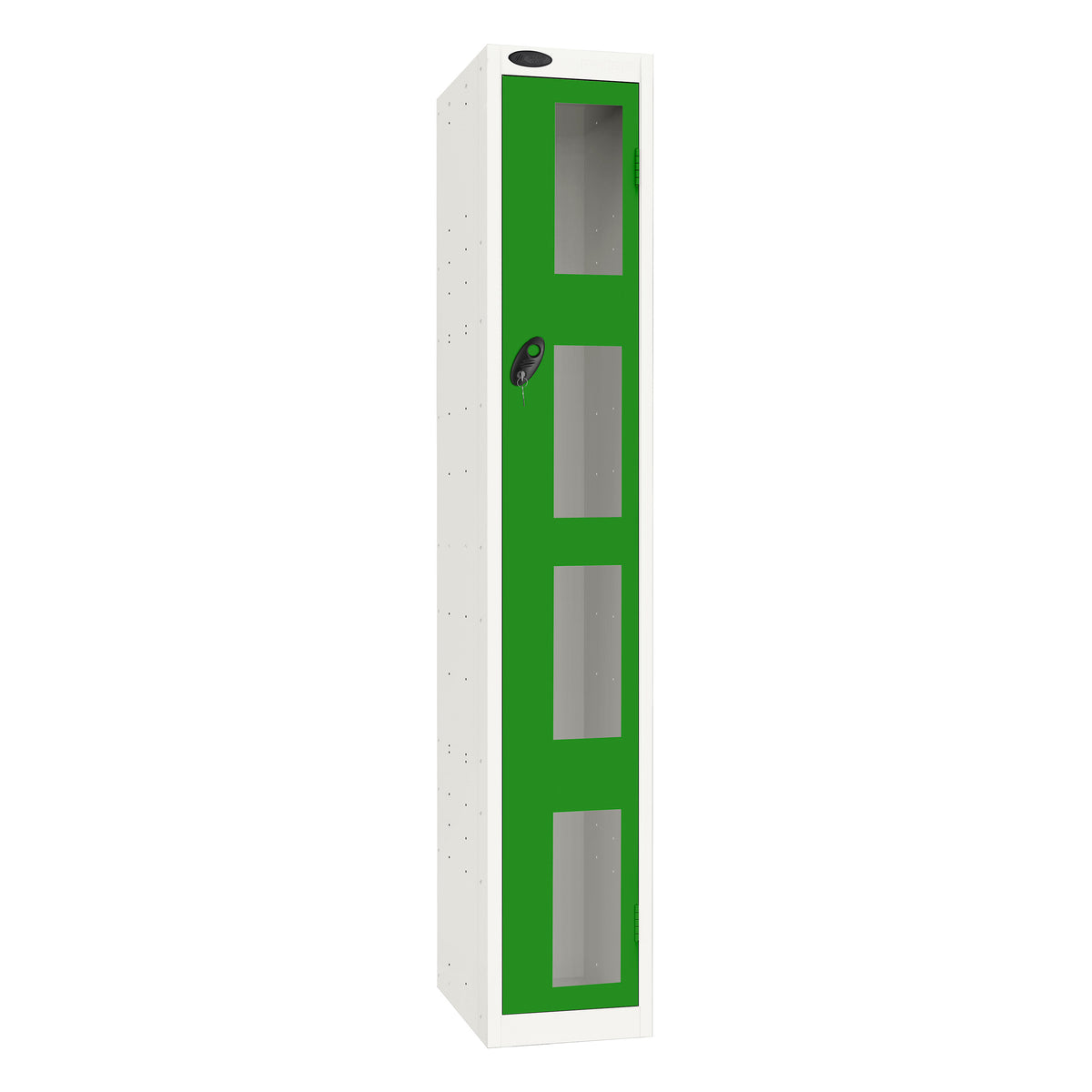 Probe Vision Panel Metric Locker — 1 Door, Flat Top, 300mm — White Carcass / Green Doors