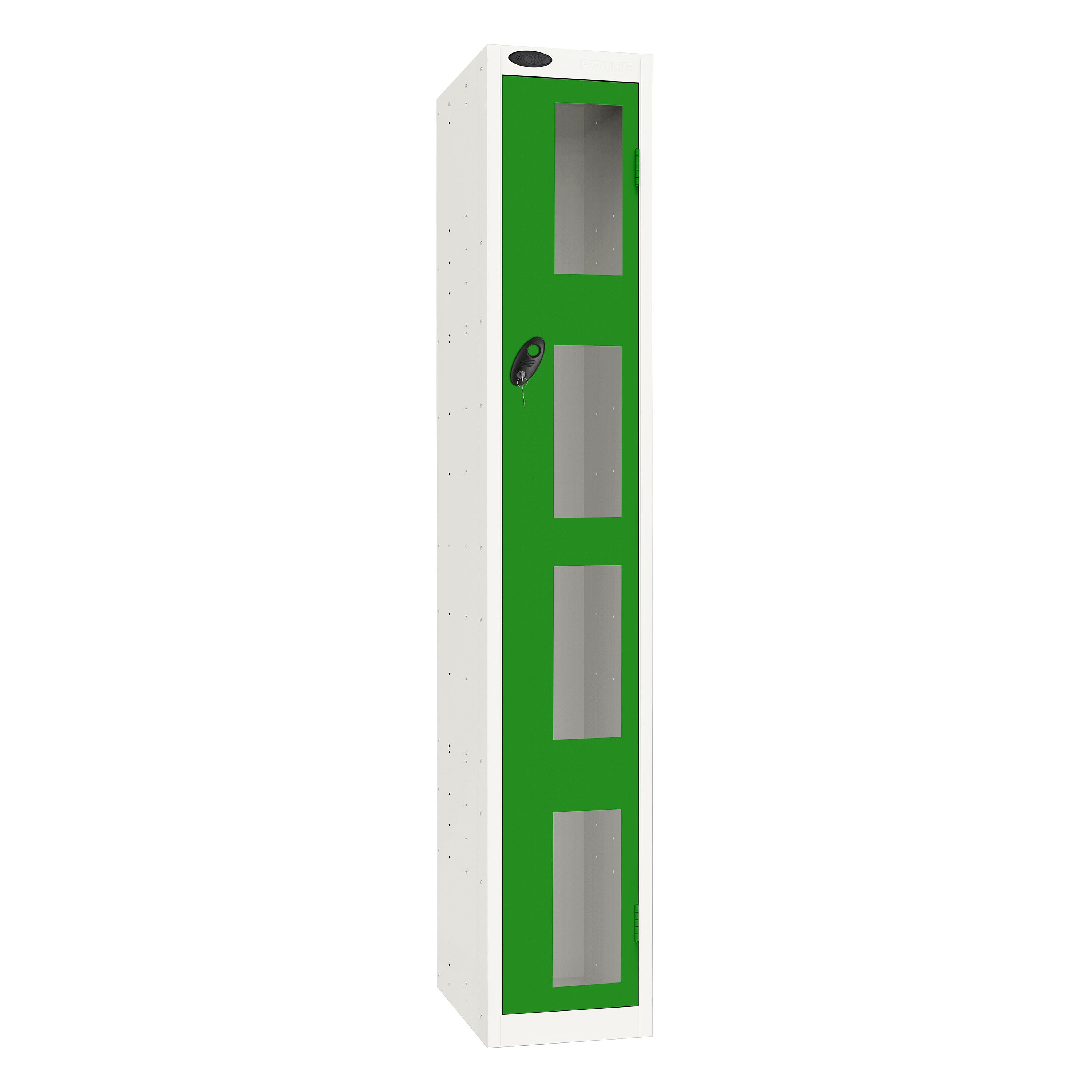 Probe Vision Panel Metric Locker — 1 Door, Flat Top, 300mm — White Carcass / Green Doors
