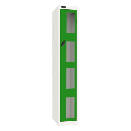 Probe Vision Panel Metric Locker — 1 Door, Flat Top, 300mm — White Carcass / Green Doors