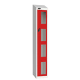 Probe Vision Panel Metric Locker — 1 Door, Sloping Top, 300mm — White Carcass / Red Doors