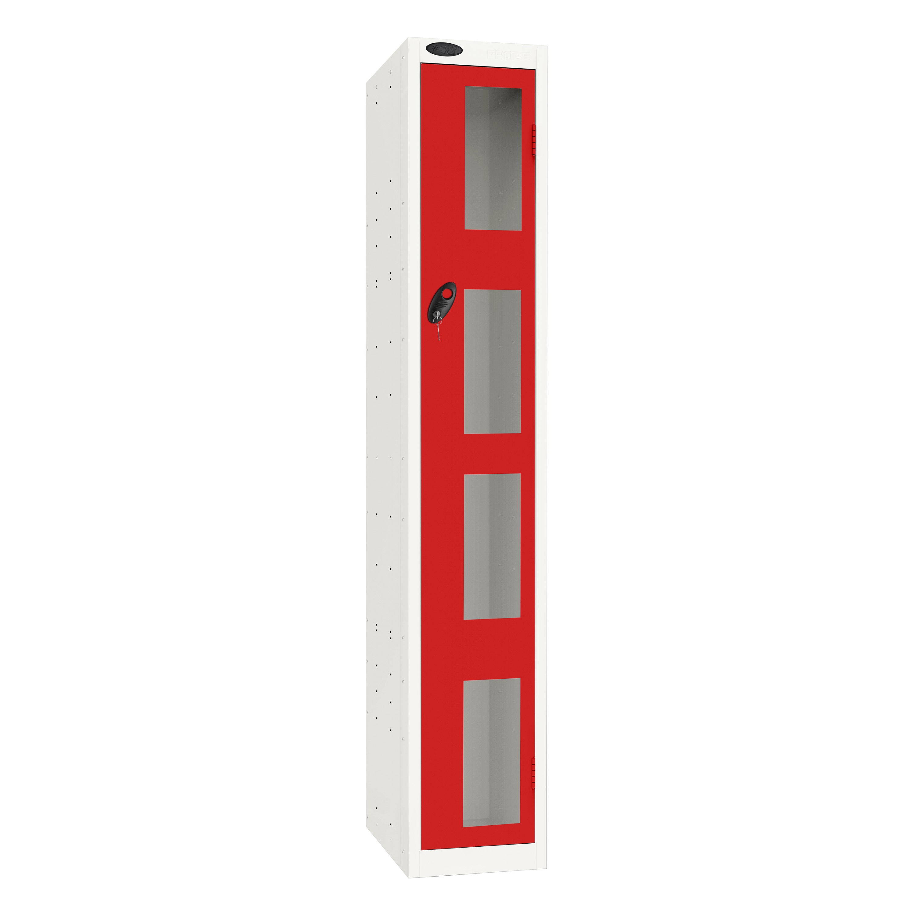 Probe Vision Panel Metric Locker — 1 Door, Flat Top, 300mm — White Carcass / Red Doors