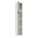 Probe Vision Panel Metric Locker — 1 Door, Flat Top, 300mm — White Carcass / Silver Doors