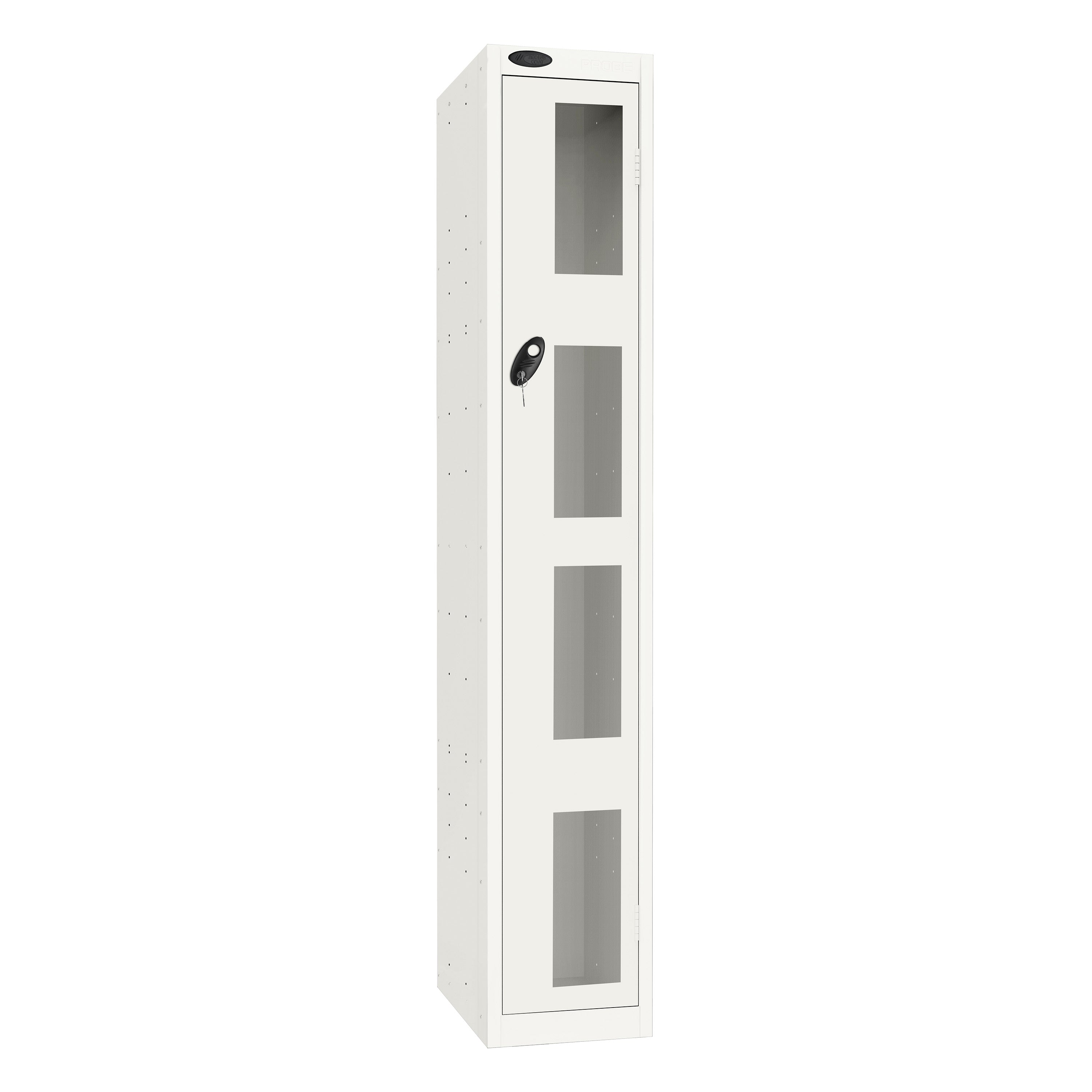 Probe Vision Panel Metric Locker — 1 Door, Flat Top, 300mm — White Carcass / White Doors