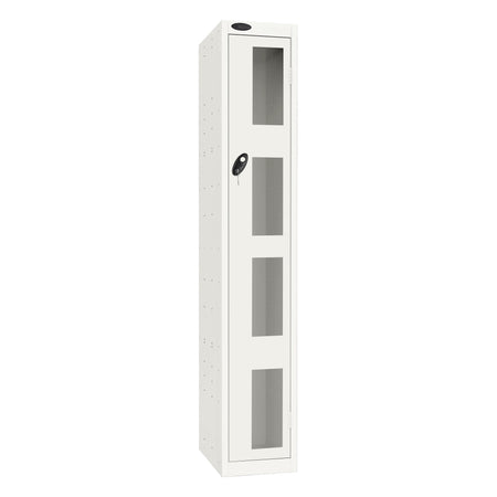 Probe Vision Panel Metric Locker — 1 Door, Flat Top, 300mm — White Carcass / White Doors