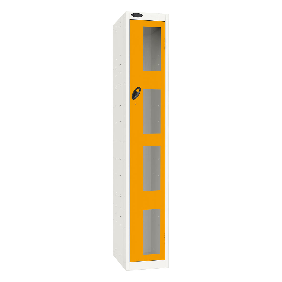Probe Vision Panel Metric Locker — 1 Door, Flat Top, 300mm — White Carcass / Yellow Doors