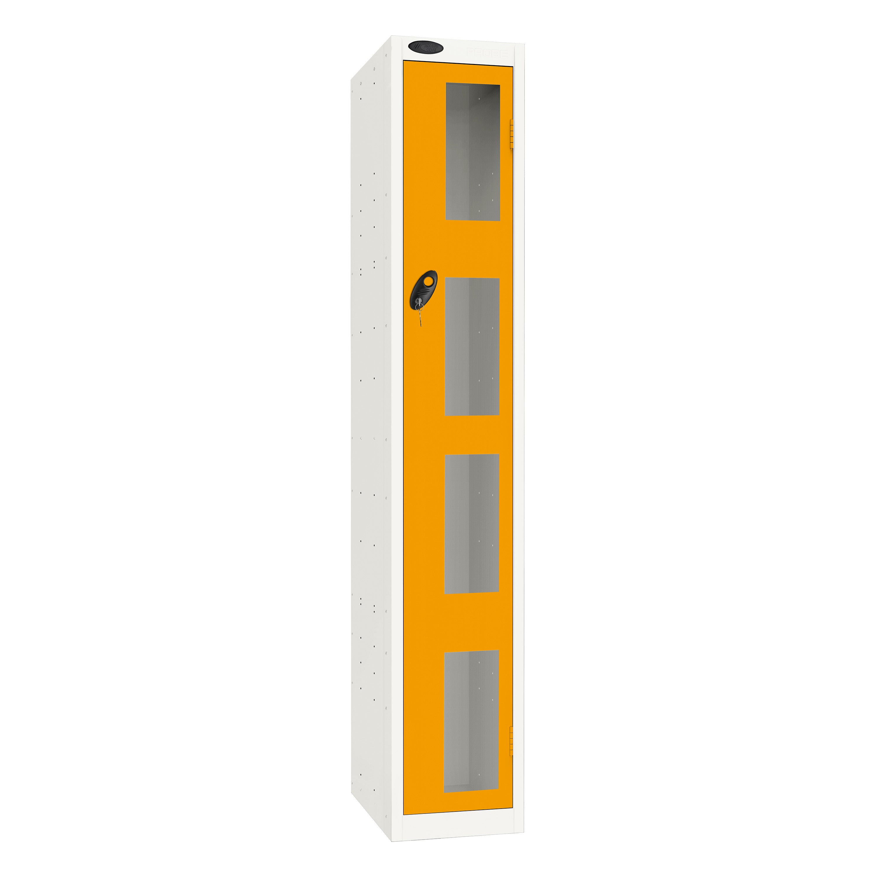 Probe Vision Panel Metric Locker — 1 Door, Flat Top, 300mm — White Carcass / Yellow Doors