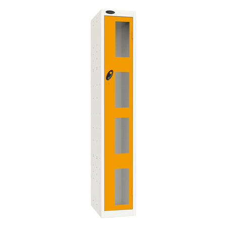 Probe Vision Panel Metric Locker — 1 Door, Flat Top, 300mm — White Carcass / Yellow Doors