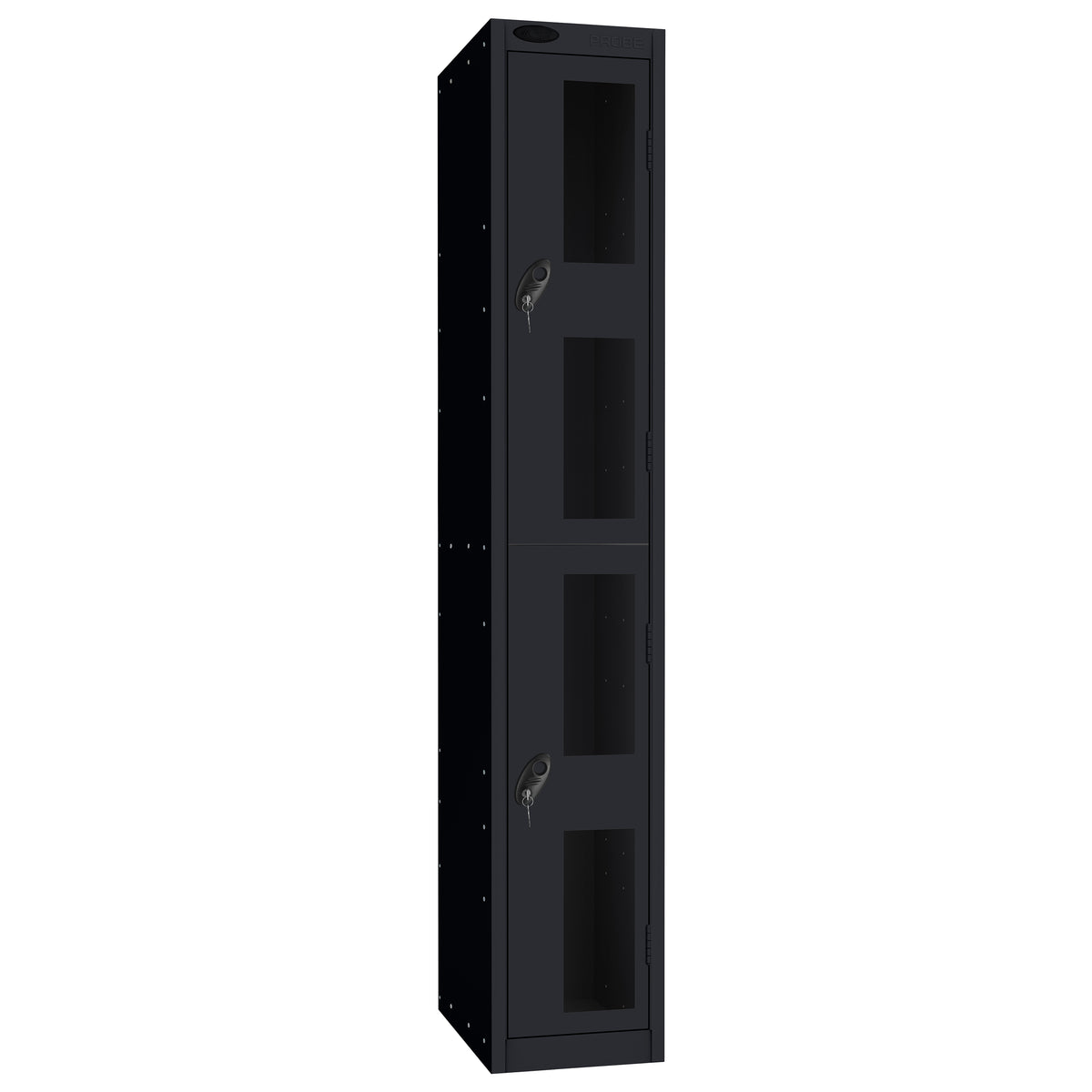 Probe Vision Panel Metric Locker — 2 Door, Flat Top, 300mm — Black Carcass / Black Doors