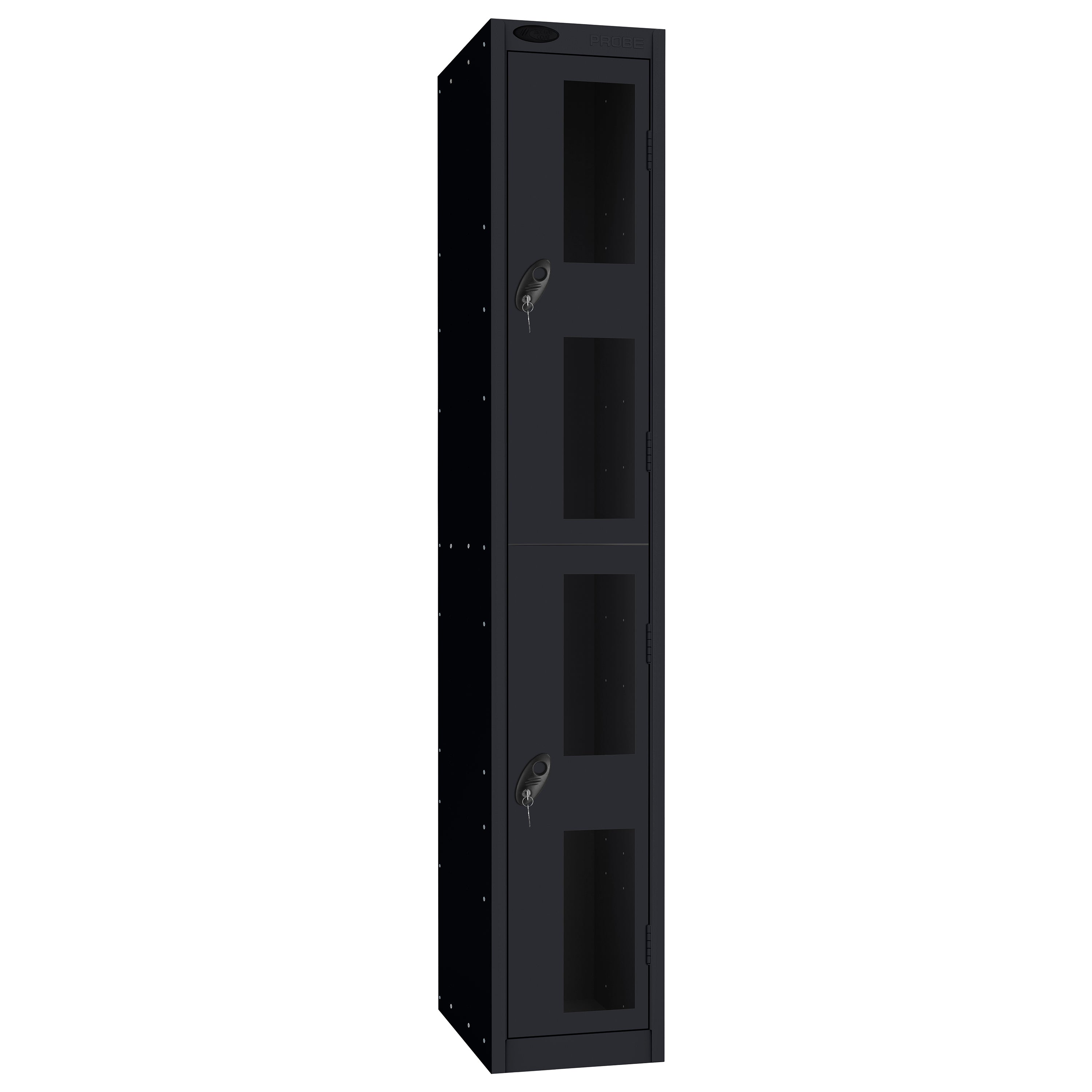 Probe Vision Panel Metric Locker — 2 Door, Flat Top, 300mm — Black Carcass / Black Doors