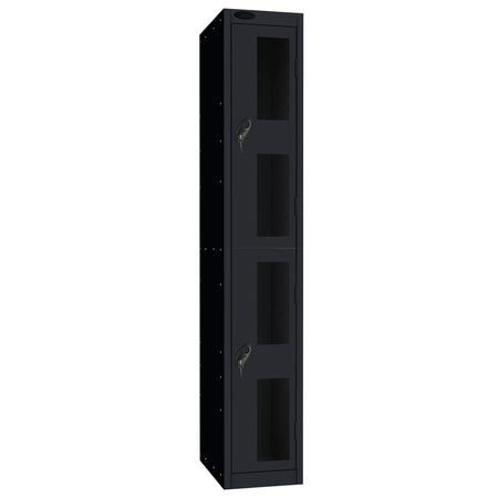 Probe Vision Panel Metric Locker — 2 Door, Flat Top, 300mm — Black Carcass / Black Doors