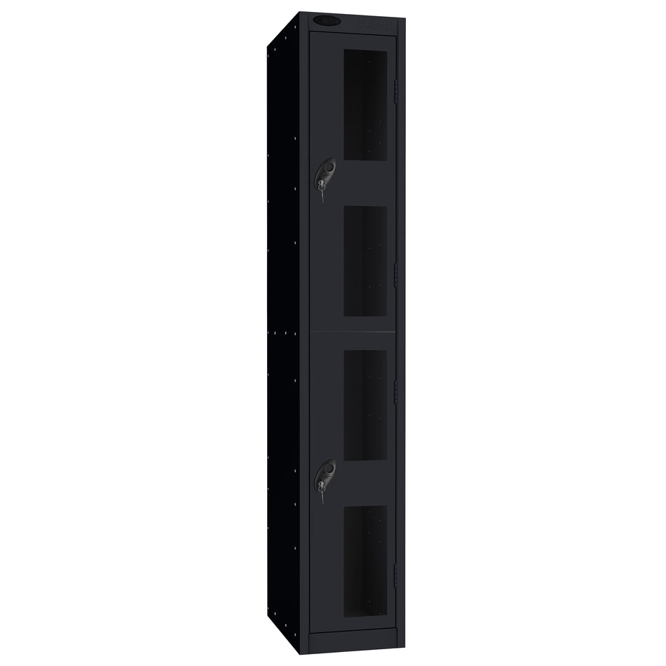 Probe Vision Panel Metric Locker — 2 Door, Flat Top, 300mm — Black Carcass / Black Doors