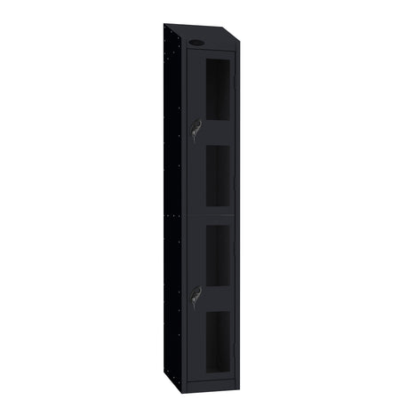 Probe Vision Panel Metric Locker — 2 Door, Sloping Top, 300mm — Black Carcass / Black Doors