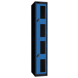 Probe Vision Panel Metric Locker — 2 Door, Flat Top, 300mm — Black Carcass / Blue Doors