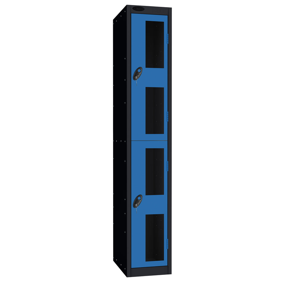 Probe Vision Panel Metric Locker — 2 Door, Flat Top, 300mm — Black Carcass / Blue Doors