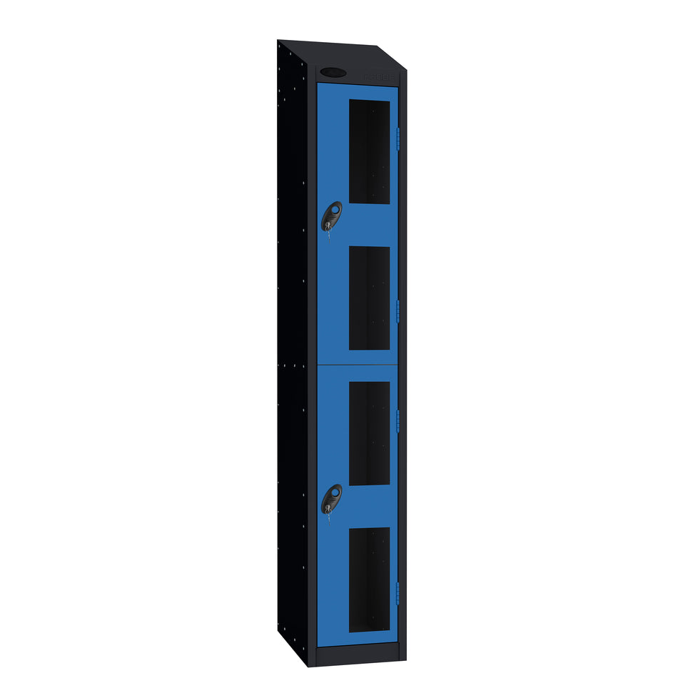 Probe Vision Panel Metric Locker — 2 Door, Sloping Top, 300mm — Black Carcass / Blue Doors