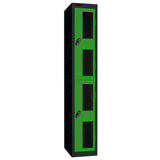 Probe Vision Panel Metric Locker — 2 Door, Flat Top, 300mm — Black Carcass / Green Doors