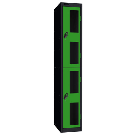 Probe Vision Panel Metric Locker — 2 Door, Flat Top, 300mm — Black Carcass / Green Doors