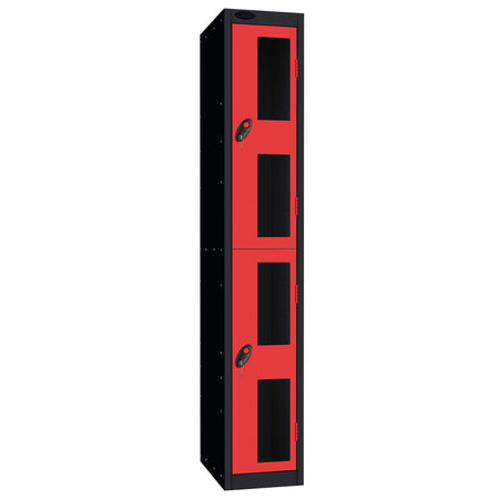 Probe Vision Panel Metric Locker — 2 Door, Flat Top, 300mm — Black Carcass / Red Doors