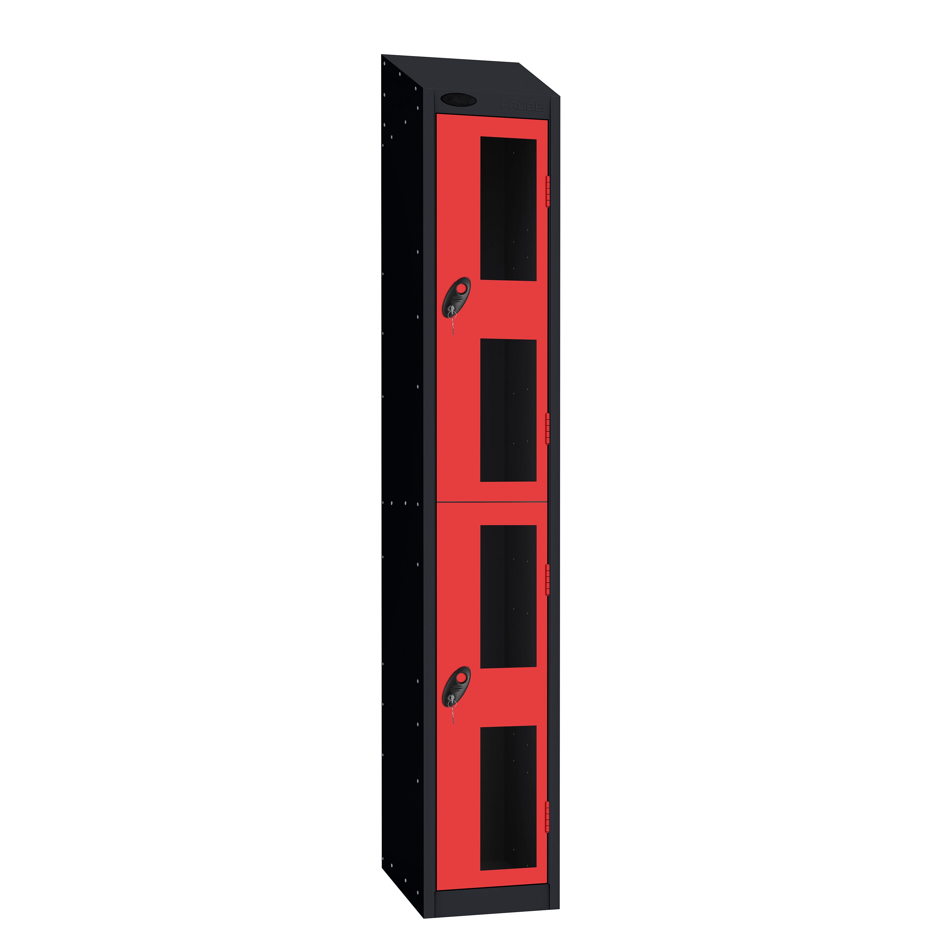 Probe Vision Panel Metric Locker — 2 Door, Wide Format (380-450mm) — Black Carcass / Red Doors