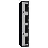 Probe Vision Panel Metric Locker — 2 Door, Flat Top, 300mm — Black Carcass / Silver Doors