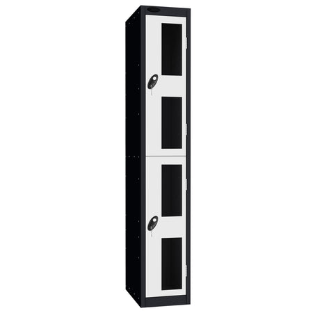 Probe Vision Panel Metric Locker — 2 Door, Flat Top, 300mm — Black Carcass / White Doors