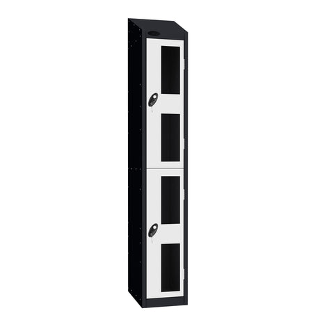 Probe Vision Panel Metric Locker — 2 Door, Sloping Top, 300mm — Black Carcass / White Doors