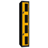 Probe Vision Panel Metric Locker — 2 Door, Flat Top, 300mm — Black Carcass / Yellow Doors