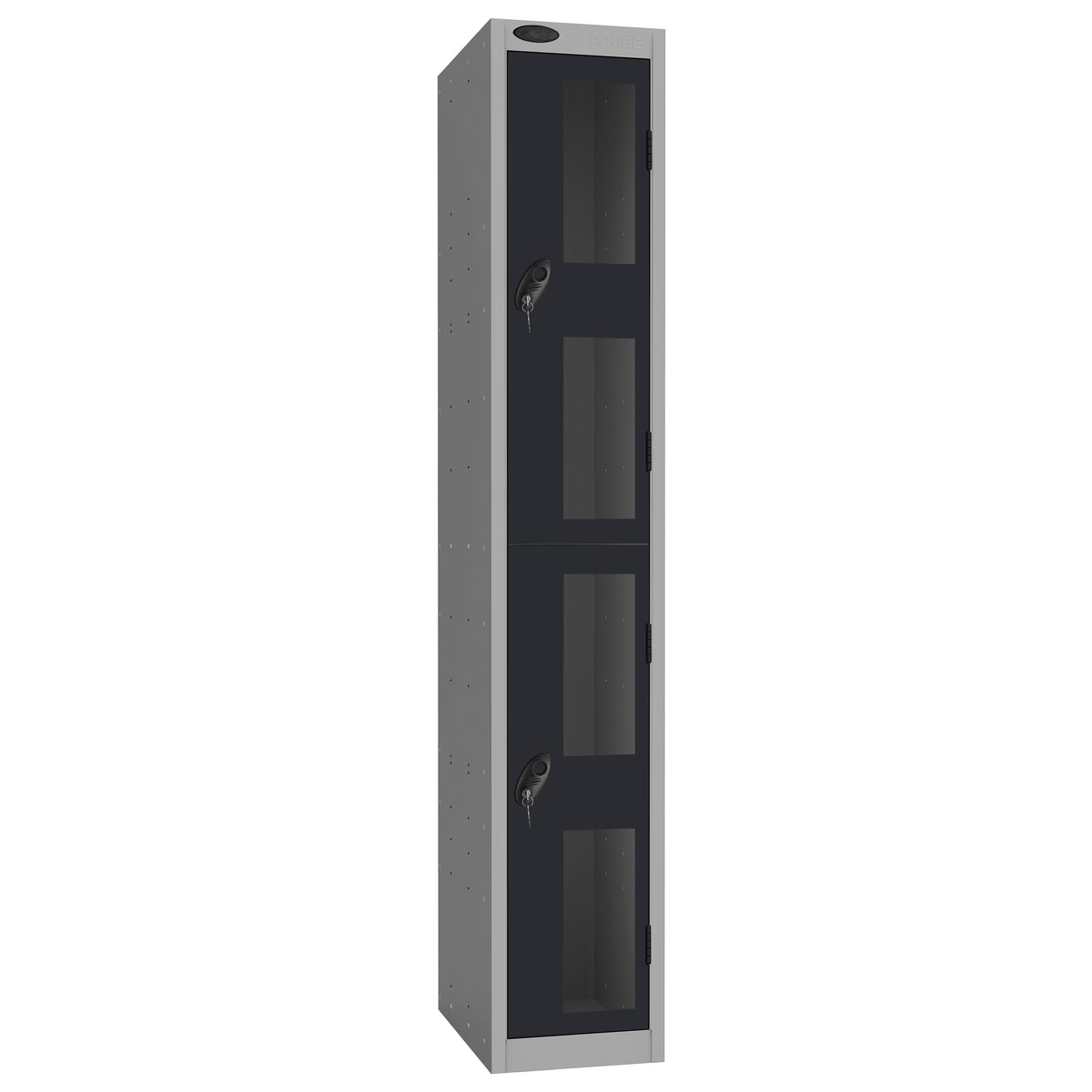 Probe Vision Panel Metric Locker — 2 Door, Flat Top, 300mm — Silver Carcass / Black Doors