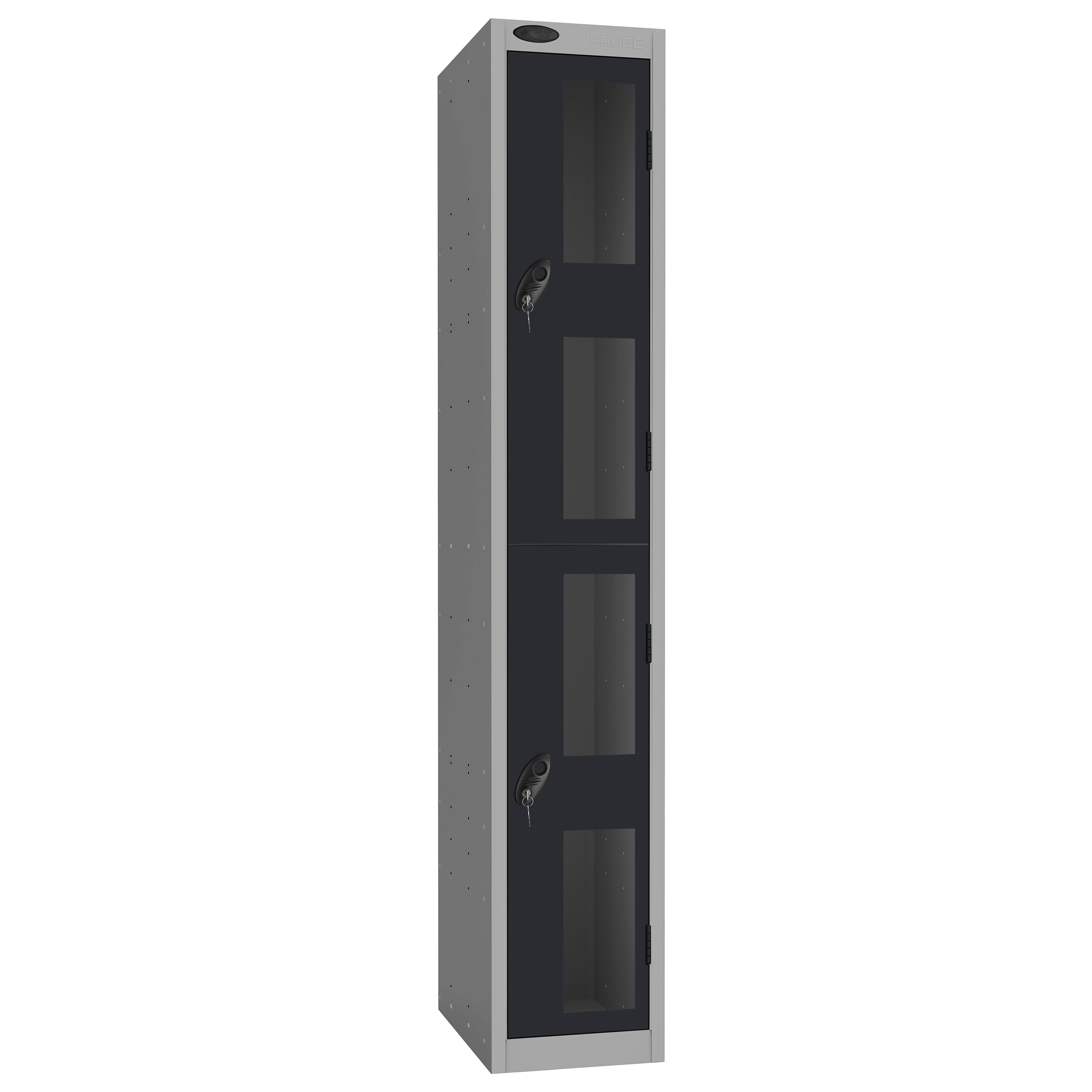 Probe Vision Panel Metric Locker — 2 Door, Flat Top, 300mm — Silver Carcass / Black Doors