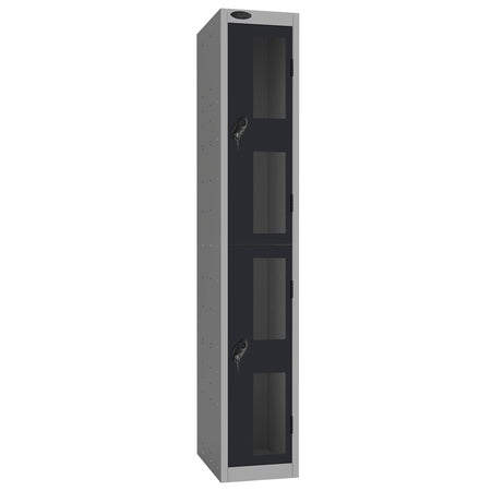 Probe Vision Panel Metric Locker — 2 Door, Flat Top, 300mm — Silver Carcass / Black Doors