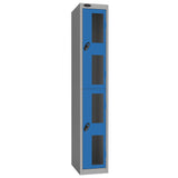 Probe Vision Panel Metric Locker — 2 Door, Flat Top, 300mm — Silver Carcass / Blue Doors