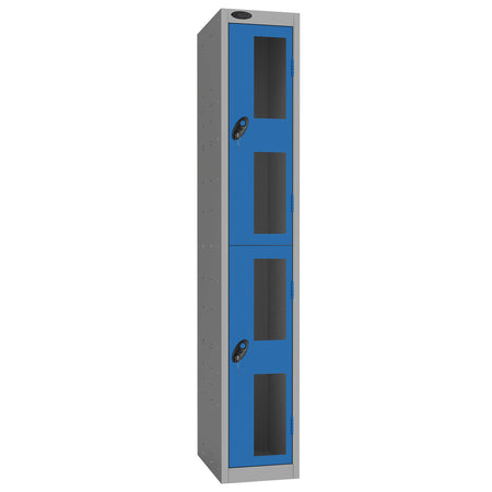 Probe Vision Panel Metric Locker — 2 Door, Flat Top, 300mm — Silver Carcass / Blue Doors