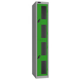 Probe Vision Panel Metric Locker — 2 Door, Flat Top, 300mm — Silver Carcass / Green Doors
