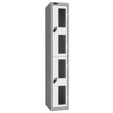 Probe Vision Panel Metric Locker — 2 Door, Flat Top, 300mm — Silver Carcass / White Doors